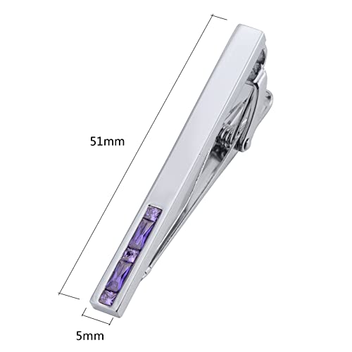 Jonwo Men's Crystal Tie Clip Silver Tone Tie Bar For Gentleman Regular Necktie Tie Clip For Business Anniversary (Purple Crystal) #TOP3