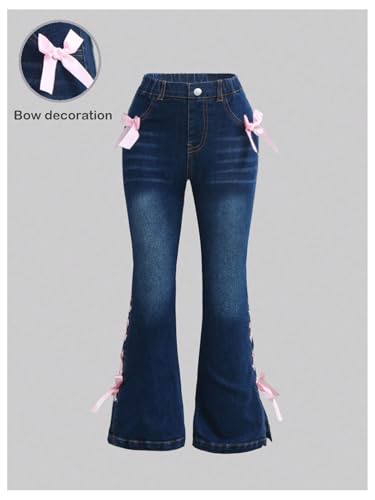 Floerns Girl's Bell Bottom Flare Jeans Cute Lace Up Bow Side Y2k Denim Pants3