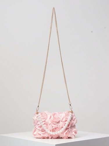 QWINEE Women's Faux Pearl Clutch Bag Flower Shape Small Crossbody Bag Evening Satchel Bag Tote Handbags Prom Bags2