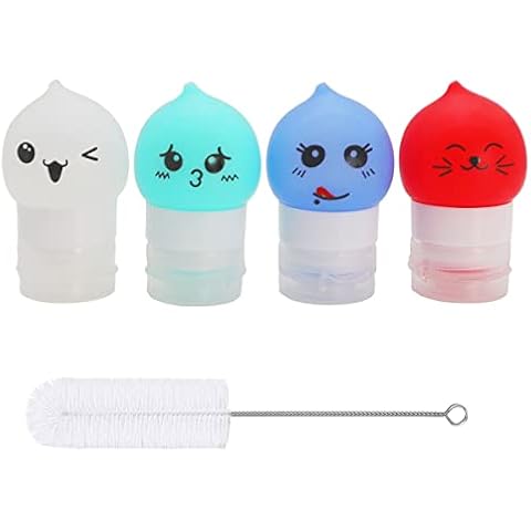 Timiuu 4-Pack 1.3Oz. Squeeze Salad Dressing Bottles with Cleaning Brush | Small Salad Dressing Container to Go | Portable Sauce Bottle Condiment Bottles | Food-grade Silicone, BPA Free Cover