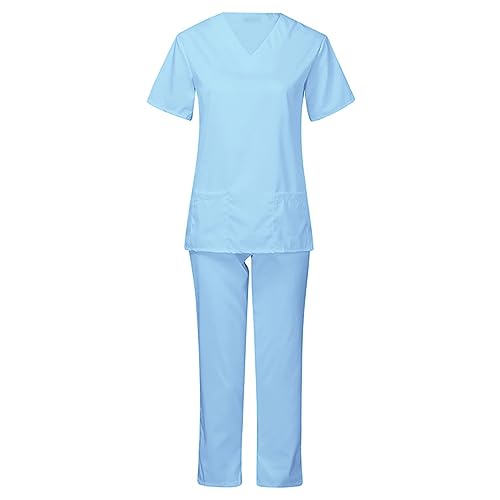NUSGEAR Uniforme sanitario o Conjunto Sanitario Mujer Camiseta manga corta y Pantalones Enfermera Conjunto Casaca Tops de Mujer Uniforme Color Sólido