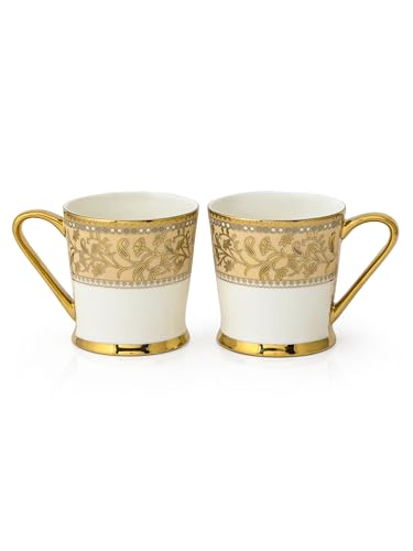 Image of Clay Craft Fine Ceramic Gold Printed Tea /Coffee Cup Set of 6-200 ml Each (Ebony E612), Tea Cup Set of 6, Mugs for Coffee, Cups Set of 6, Mug Set, Ideal for Gifting, Perfect for Home and Office