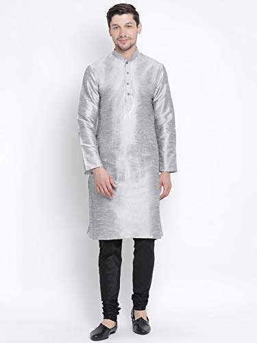 Image of VASTRAMAY VM Mens Silk Blend Kurta Pyjama Set - Classic Ethnic Attire for Timeless Style and Cultural Celebrations | Soft Comfortable Solid Full Sleeves Kurta and Churidar Pyjama Set