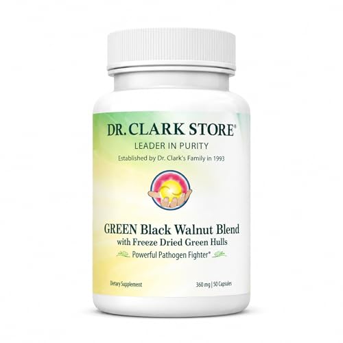 Dr Clark Green Black Walnut Blend - Freeze Dried Hull Dietary Supplement, Extra Strength Formula from All Natural Walnuts, Supports Healthy Intestinal Environment, 360mg, 50 Gelatin Capsules