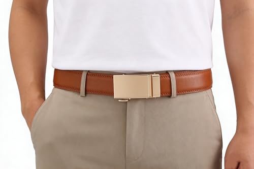 Image of Lingli Men's Belt,Ratchet Dress Belt with Automatic Buckle Brown /Black-Trim to Fit-35mm wide