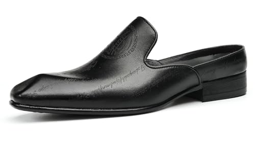 Santimon Mens Slippers Casual Dress Mules Slip On Loafers Fashion Business Formal Leather Open Back Sandals Summer Shoes for Men Black 9.5 US