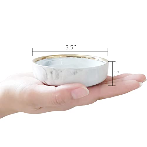Vanenjoy 3.5 Inches Marble Porcelain Side Dish Bowl Seasoning Dishes Soy Dipping Sauce Dishes-Set Of 4, White With Gold Rim #TOP1