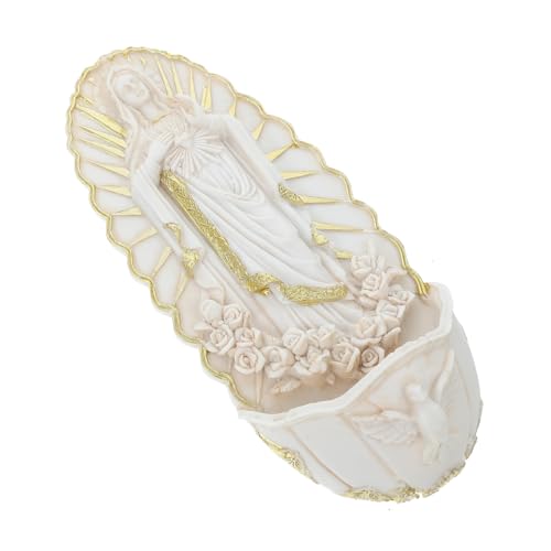 HOLIDYOYO Colgante de Piscina Sagrada Dama Fuente de Agua de la Iglesia Muro decoración de Pared Virgen de Guadalupe Pila de Agua para el salón de la Iglesia. cerámica