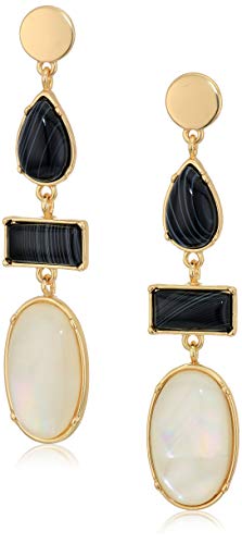 Lucky Brand Women's White Mop And Black Agate Drop Earrings, Gold, One Size