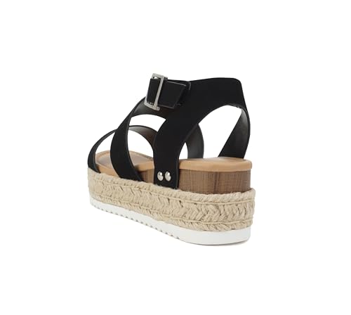 Image of Soda Top Shoe Bryce Open Toe Buckle Ankle Strap Espadrilles Flatform Wedge Casual Sanda