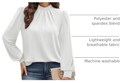 Image of WIHOLL Long Sleeve Shirts for Women Mock Neck Tops Pleated Front Blouses Dressy Casual Spring Fall Clothes 2026 Fashion