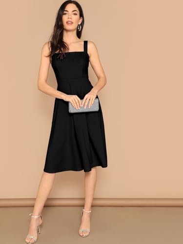 Image of Aahwan Women's Black Fit and Flare Midi Dress