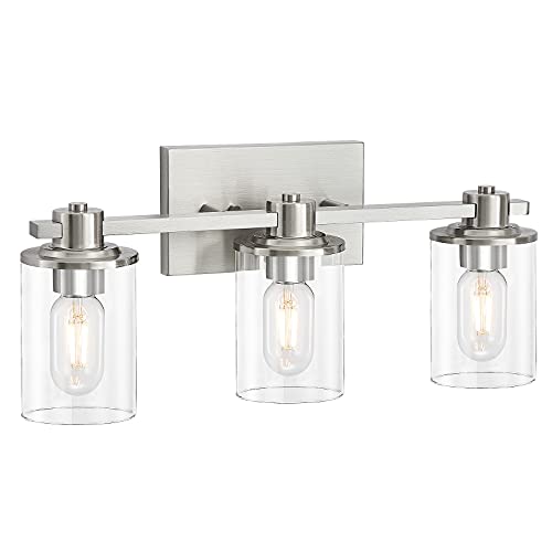 Dujahmland Bathroom Vanity Light Fixtures, 3-Light Brushed Nickel Metal Wall Light With Clear Glass Shade For Bathroom Lighting #TOP1