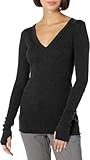 Enza Costa womens Cashmere Long Sleeve Cuffed V-neck Top With Thumbhole Shirt, Charcoal, Large US
