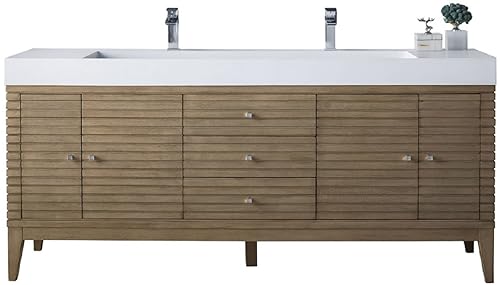 Linear 72in Double Vanity Whitewashed Walnut w/Glossy White Composite Stone Top