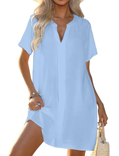 Image of Halife Women's Swimsuit Cover Up Shirt V Neck Short Sleeve Bathing Suit Coverups Summer Beach Cover Ups
