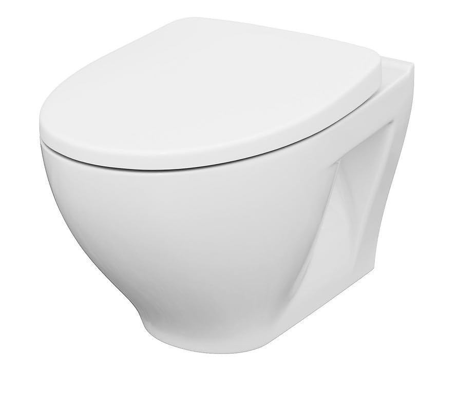GTM Design Hänge WC mit Slim Wrap WC-Sitz aus Duroplast - Toilette Hänge Wand WC - Spülrandlose Wandhängende WC Keramik Toilette - Platzsparend - Modernes WC Design - Weiß, 36x52,5x37 cm