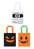Henbrandt Halloween Treat Bags 3-Pack - 21.5cm x 24cm Trick or Treat Bags with Mummy, Pumpkin Designs - Kids Party Favour Goodie Bags for Spooky Celebrations