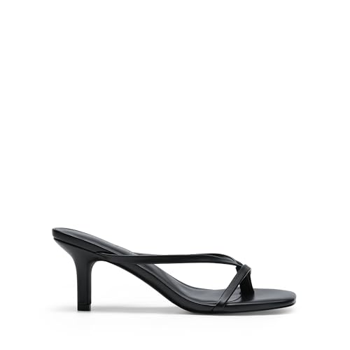 DREAM PAIRS DREAM PAIRS Kitten Heels for Women Flip Flops Slip on Low Heels Open Square Toe Thong Heeled Strappy Sandals Slides Comfortable Dress Shoes,Size 7.5,Black,DWUMFF2503