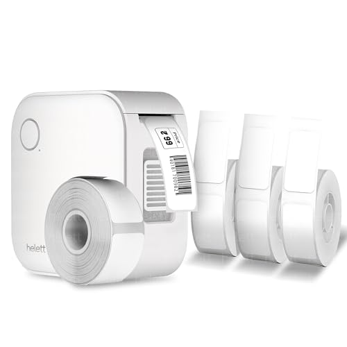 Image of helett Ziplabellite Palm-Sized Bluetooth Thermal Label Printer with 12mm x 30mm Label Rolls (3-Pack) | Portable Inkless Mini Sticker Maker | iOS & Android Compatible | 600mAh Rechargeable