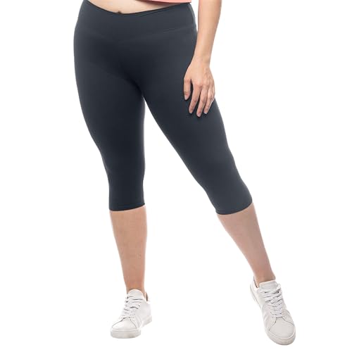 SATINA High Waisted Capri Leggings for Women - Capri Leggings for Women - High Waist for Tummy Control - Charcoal Capri Leggings for -3 Inch Waistband (Plus Size, Charcoal)