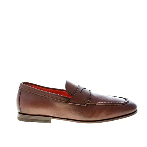 Collezione: Primavera-Estate Santoni Uomo Mocassino Classico in Nappa Testa di Moro con Mascherina. Suola Cuoio Color Marrone Size 41 EU (UK 7)