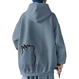 [ｂｌｕｅｆｅｅｌ] パーカー メンズ 長袖 猫プリント 大きいサイズ フード付き ストリート系 快適 体型カバー ロングtシャツ 軽い 柔らかい おしゃれ かわいい ポケット付き カジュアル 春服 秋服 卒業式 Blue-XL