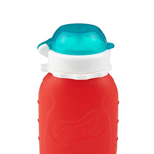 image for Red 6 oz Squeasy Snacker Spill Proof Silicone Reusable Food Pouch - fo