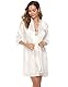 Sykooria Zwei Stücke Nachtwäsche Satin Morgenmantel Damen Sexy Kimono Damen Bademantel Kurz V Ausschnitt mit Gürtel und Babydoll Dessous Negligee Nachthemd Damen Sexy für Valentinstag, Weiß XL