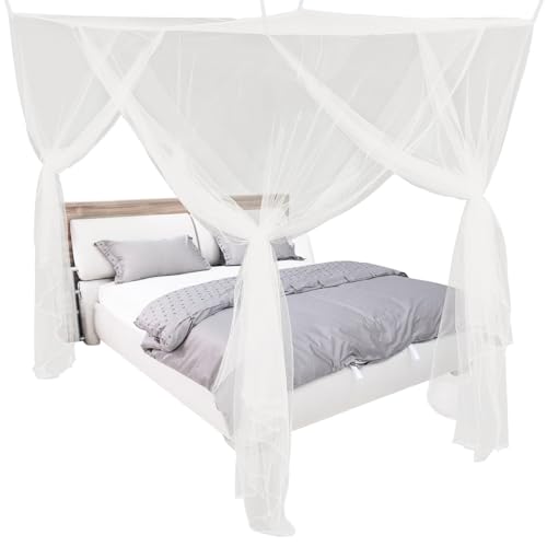 Mindsoft 4 Corner Mosquito Net for Single Twin Bed Full Size Bed Canopy Curtains Gothic Mosquito Netting for Bedroom Camping Patio Indoor Outdoor Decorations(White,47 x 78 x 59'')