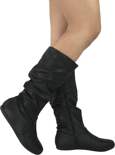 Forever Women Flat Heel Slouchy Mid-Calf Basic Light Weight Boots Side Zipper Selena4