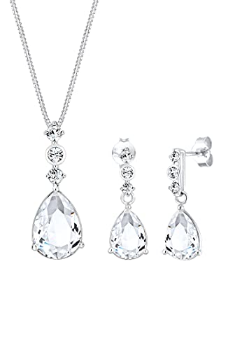 Elli PREMIUM Schmuckset Damen Tropfen Edel mit Kristallen in 925 Sterling Silber