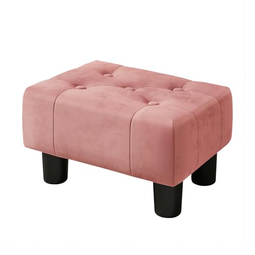 LUE BONA Puff Salon - Taburete Reposapiés para Sala de Estar, Dormitorio y Residencia Estudiantil - Otomana Taburete Bajo, Terciopelo, Rosa