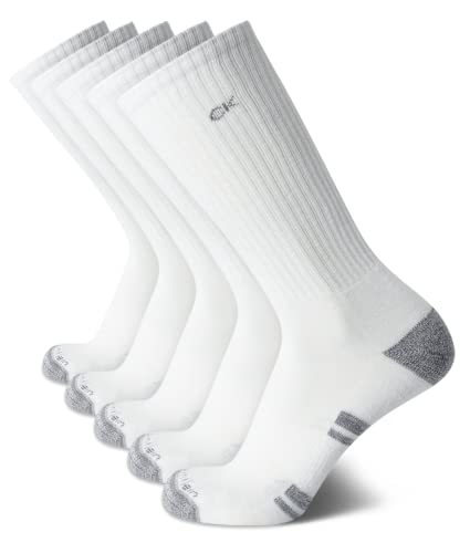Calvin Klein Men’s Athletic Socks - 5 Pack Cushioned Crew Socks for Men - Soft, Breathable & Durable with Arch Support for All-Day Comfort, Sports, Workouts & Everyday Wear, Size 7-12, White/Grey