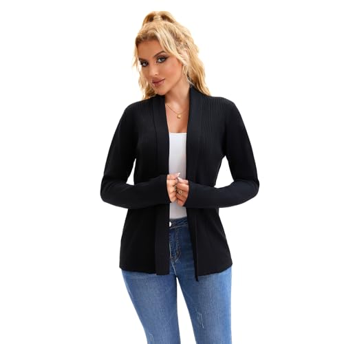 Women’s Open Front Cardigan, Soft Knit Ribbed Long Sleeve Sweater for Work Casual Travel Daily Outfits