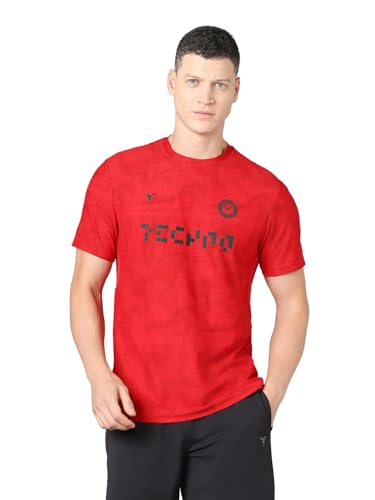 Image of TECHNOSPORT Men Cricket Fan T-Shirt IPL Printed Casual Sportswear Tee Typography Print Slim Fit Round Neck Short Sleeve Polyester Sports Tshirt for MenIPL MensJersey