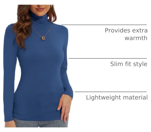 Image of Women's Turtleneck Long Sleeve Shirts Slim Fitted Lightweight Base Layer Casual Tops
