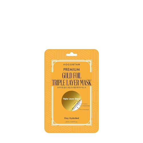 Premium Gold Foil Triple Layer Mask - Mascarilla facial coreana de oro, antiarrugas, antienvejecimiento, que aporta máxima hidratación y jugosidad a la piel. Mejora la apariencia de las arrugas.