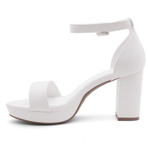 Image of Shoe Land Platform Heels for Women | 3.75 Inch Chunky Block Heeled Sandals with Ankle Strap | Open Toe Strappy High Heels for Wedding, Party & Formal Events