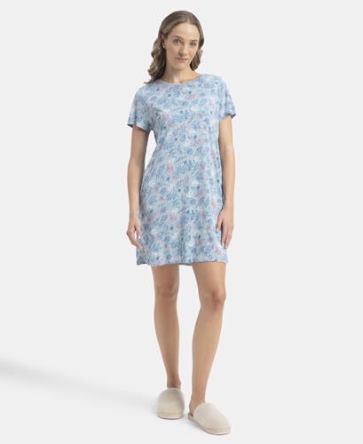 Image of Jockey RX25 Women Micro Modal Cotton Ruffled Hem Styled Half Sleeve Printed Sleep Dress (Colors & Prints May Vary)