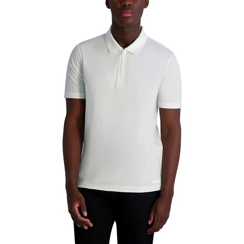 Polo blanc homme Karl Lagerfeld col zip fini les cols déformés en taille L