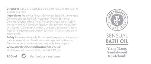 Sensual Bath Oil with Sandalwood, Patchouli & Ylang Ylang Pure Essential Oils, Jojoba Seed Oil, Sunflower Seed Oil and Vitamin E/Handmade/Vegan/Natural/Cruelty Free - Image 4