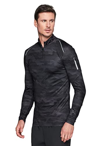 Rbx Active Men's Zip Pocket Soft Lined Quarter Zip Running Shirt Black Camo Combo M #TOP12