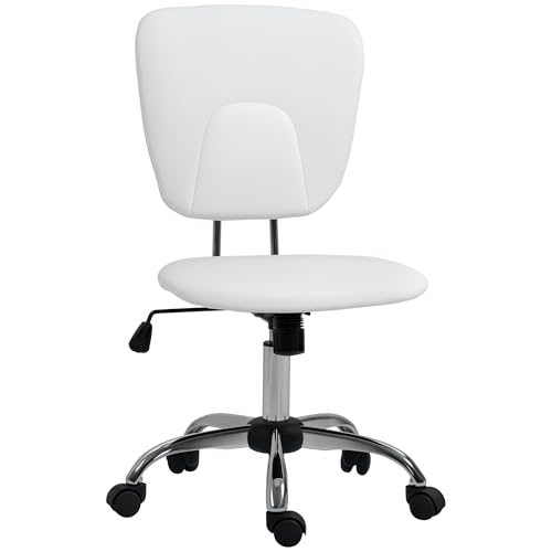 Vinsetto Silla de Oficina sin Reposabrazos Silla de Escritorio Juveniles con Altura Ajustable y Función de Inclinación Carga 120 kg 50x54x87,5 96,5 cm Blanco