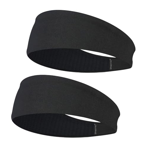 2 Stück Sport Stirnbänder für Damen und Herren, Schweißband weich und elastisch, rutschfest für Laufen, Fitness, Yoga, Radfahren, Basketball (Schwarz)