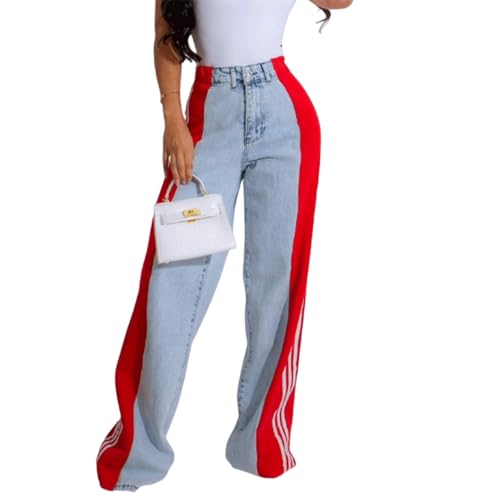 Jean taille haute à rayures pour femmes pantalon en denim ample