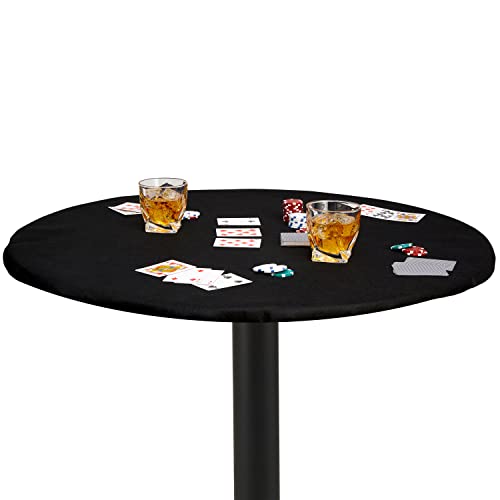 Feltectors Felt Card Game Table Cover for Poker, Mahjong, Domino, Bridge and Board Game, Elastic Fitted Tablecloth for 36 to 48 Inch Round Tables - Black