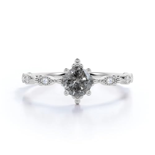 ADLSTIGH Salt And Pepper Diamond Ring Set 925 Sterling Silver Round Cut Salt And Pepper Diamond With Moissanite Engagement Rings for Women Wedding Bridal Set 2pcs Style 1