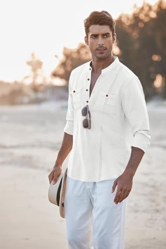 Image of Macsivo Cotton Blend Solid Casual Short Kurta for Men Long Sleeve Mandarin Collar Stylish Shirt Kurta for Men