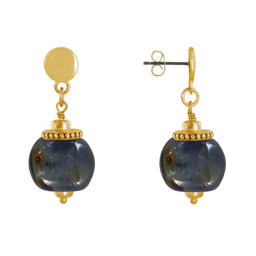 LES POULETTES BIJOUX - Boucles d'Oreilles Clous Métal Doré et Grosses Perles en Céramique - Noir